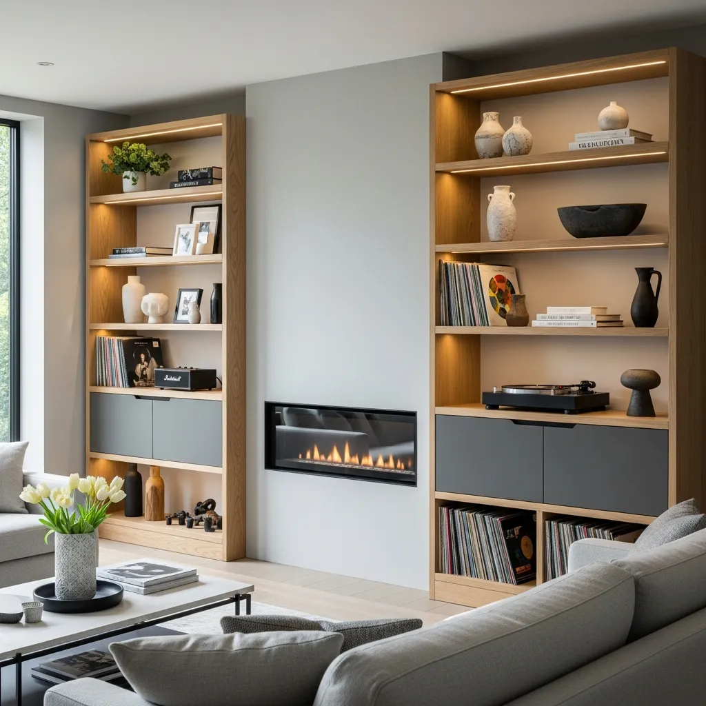 Custom display shelving for living room
